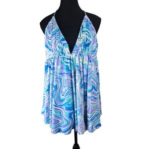 Lucy in the Sky Mini Skort Romper Large Blue Purple‎ Swirl Beach Vacation